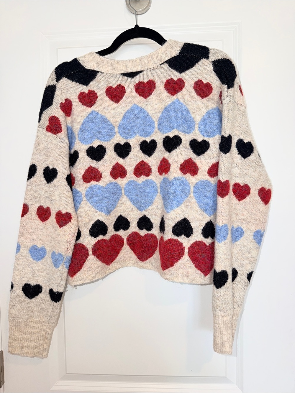 Free The Roses - Heart Pattern Button-Front Cardigan Beige Multi - Picture 5 of 6